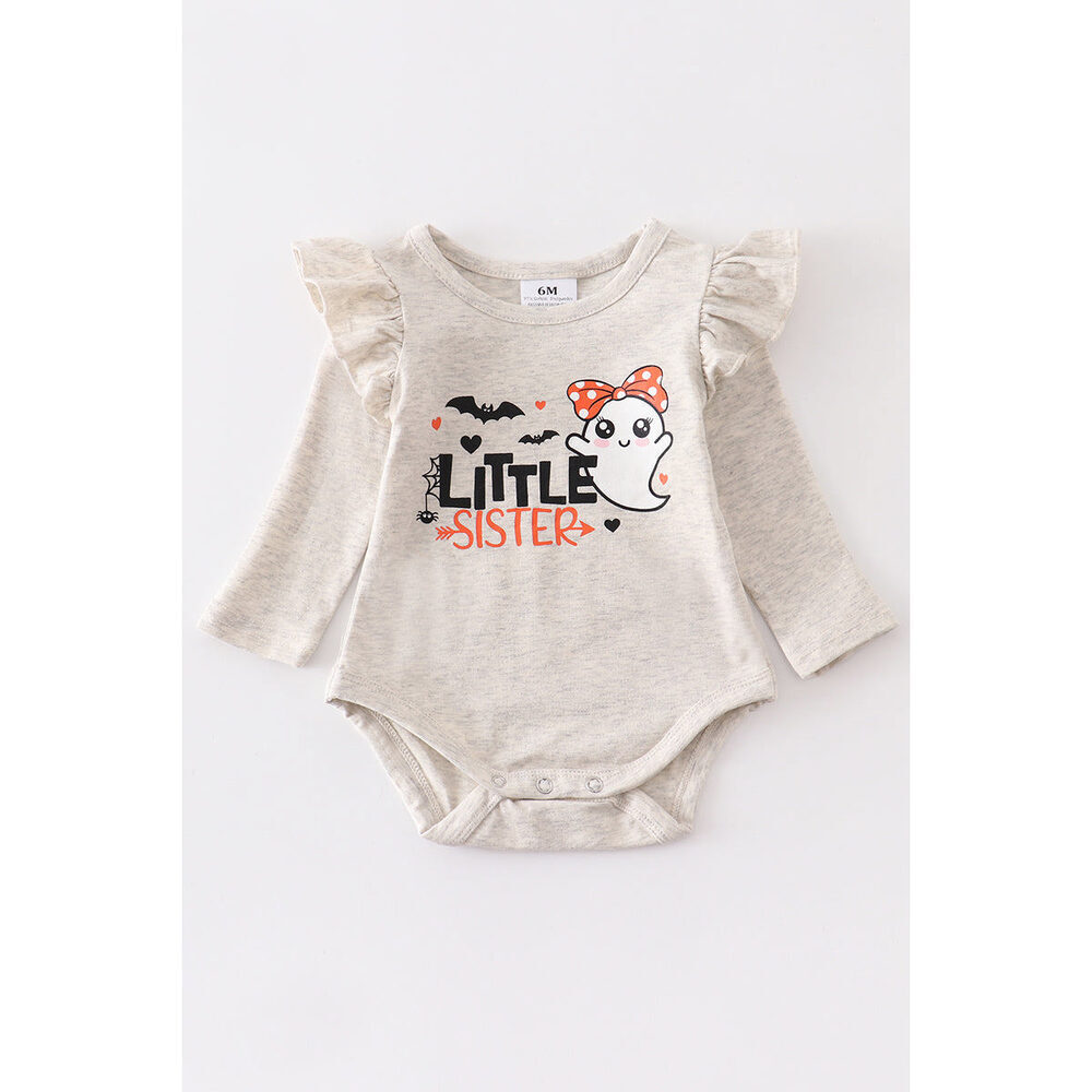 Grey ghost "little sister" ruffle baby romper